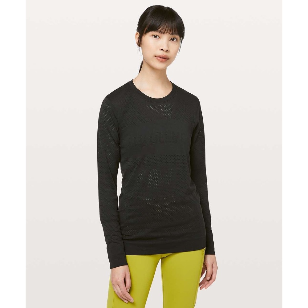 Lululemon Breeze By Long Sleeve Black Seamless Ventilated Top